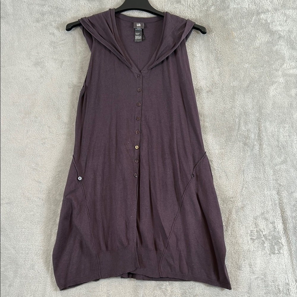 Lilith sleeveless button-down silk linen blend hooded tunic vest size 4